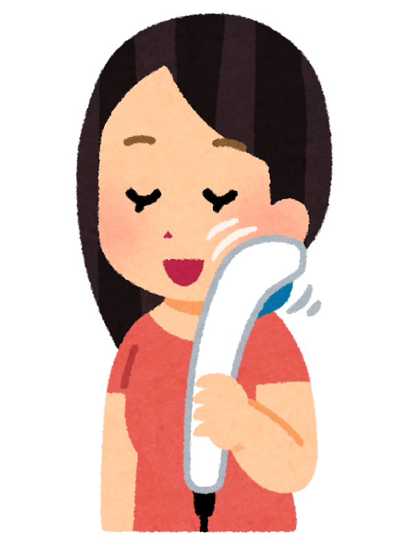 マッサージ器で肩こりを解消する女性のイラスト